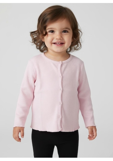 Kız Çocuk Fitilli %100 Pamuklu Düğmeli Hırka Toz Pembe