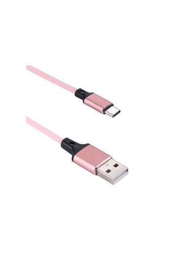 1m 2a Çıkış Usb To Usb-c / Type-c Nişan Dokulu Veri Senkronizasyon Ve Şarj Kablosu Pembe