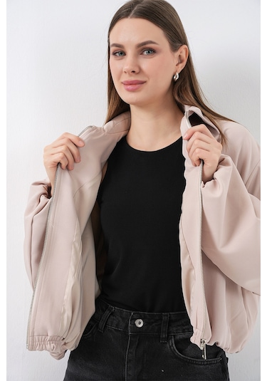 Bigdart Kadın Oversize Fermuarlı Ceket 0735 - Krem