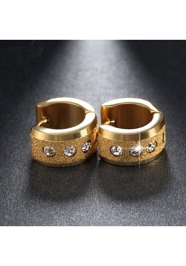 Altın Paslanmaz Çelik Küçük Daire Küpe Kaplamalı Parlak Cz Punk Rock Halka Küpe Çift Küpe İçin