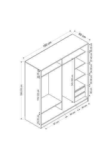 Minar Kale 2 Kapaklı Sürgülü Dolap 180 Cm - Dore 210cm