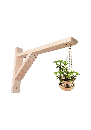 Doğal Ahşap Saksı Askısı Raf Ayağı Kancalı Zımparalı 1 Adet