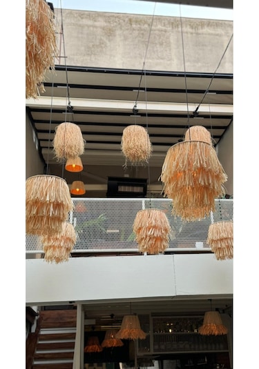 Püsküllü 3 Katlı Rafya Hasır Dekoratif Sarkıt Avize Diğer