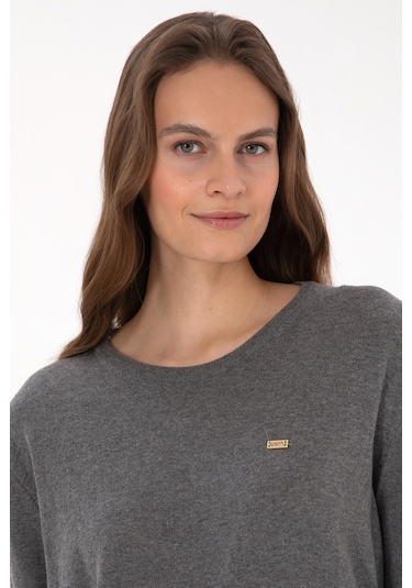 U.S. Polo Assn. Kadın Gri Melanj Bisiklet Yaka Basic Kazak 50313579-VR086