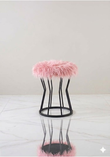 Peluş Kumaş Metal Puf Açık Pembe