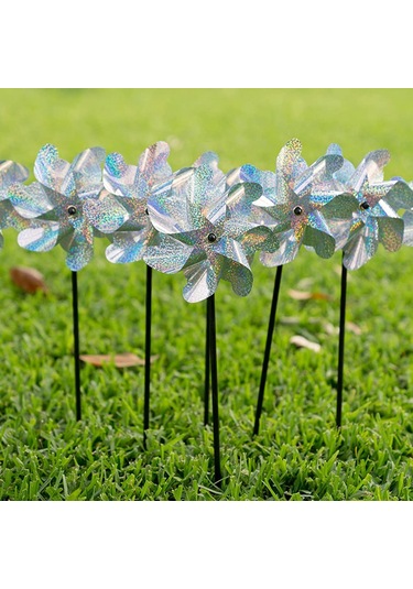 Qingmipy 8 Adet Parlak Kuş Kovucu Rüzgar Gülü - Bahçe Ve Tarla Koruma İçin Holografik Döner Çubuklar