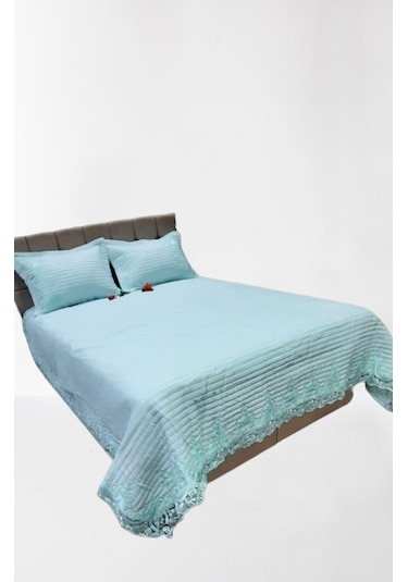 Yatak Örtüsü Zmrt Çift Kişilik Dantelli Açık Yeşil Pamuk Açık Yeşil