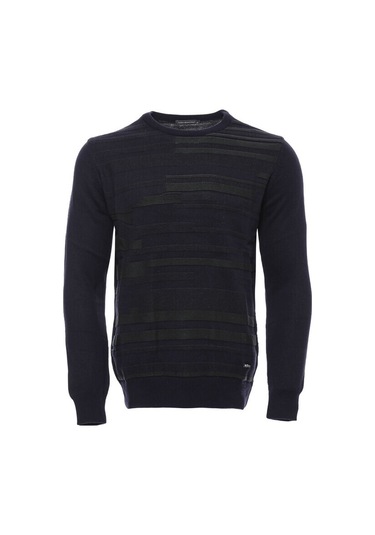 Lacivert Kendinden Desenli Bisiklet Yaka Triko 001