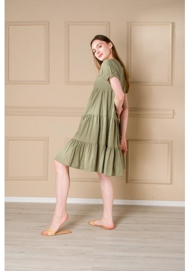 Pastelastore Kadın Yazlık Pamuk Kısa Elbise 1108 Yeşil