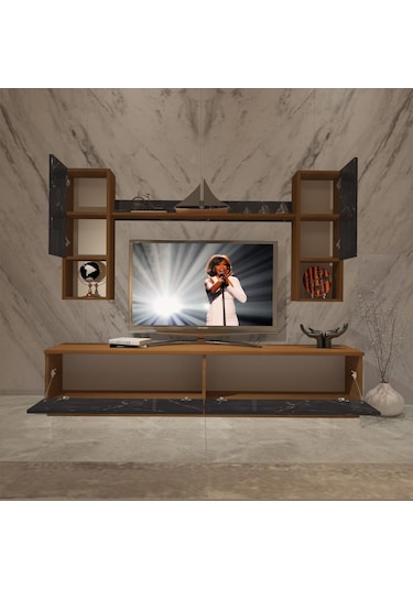 Decoraktiv Eko 5dab Mdf Std Tv Ünitesi Tv Sehpası Ceviz - Siyah Mermer