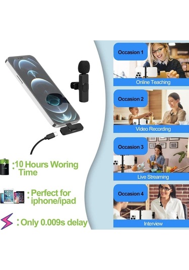 İphone Uyumlu İpad Uyumlu İçin K9 Kablosuz Yaka Mikrofonu, Kayıt İçin Kablosuz Mikrofon, Otomatik Senkronizasyonlu-1344
