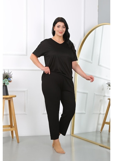 Akbeniz Kadın Büyük Beden Kısa Kol Penye Pijama Takımı Siyah 202405-siyah Siyah Akbeniz Kadın Büyük Beden Kısa Kol Penye Pijama Takımı Siyah 202405-siyah Siyah