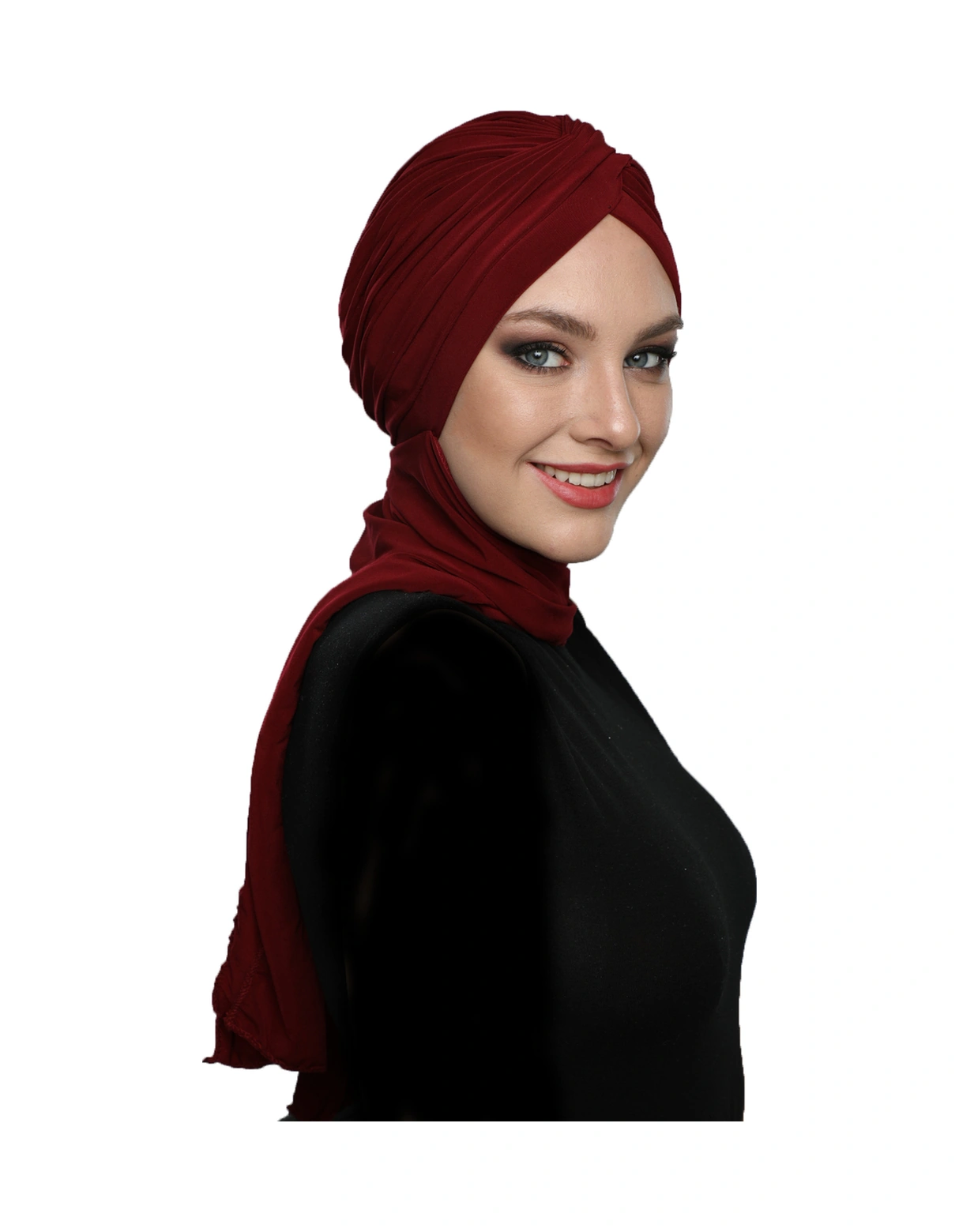 Çapraz W Atkılı Bordo Hazır Türban Tesettür Bone Bordo