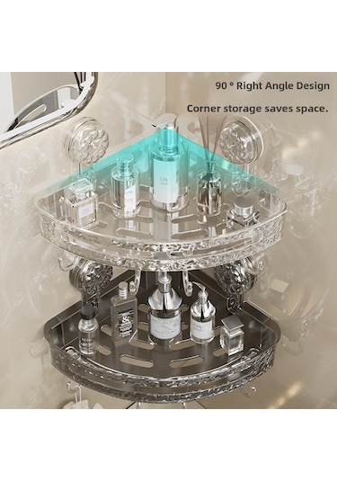 Yunboo Banyo Tuvalet Köşe Dolabı: Süksiyonlu Montajlı, Delme Yok, Plastik Malzeme, Modern Minimalist Stüdyo, Transparan Gri Renkli Depolama Rafı Diğer