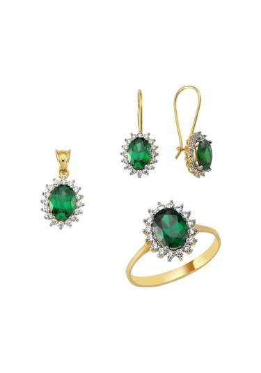 Yeşil Taşlı Üçlü Set 6.00 Gram 14 Ayar Altın