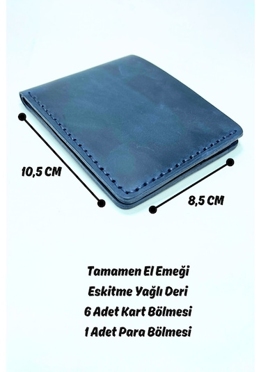 El Yapımı Hakiki Deri Premium Cüzdan Lacivert Geniş Model Lacivert