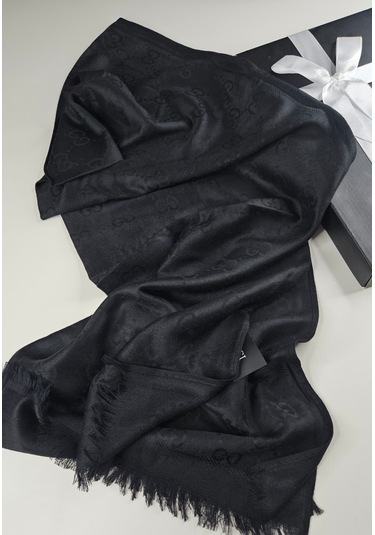 Miorel Scarfs G Desen Çift Taraflı Kaşmir İpek Şal 4 Mevsim Soft Pamuklu Şal Siyah