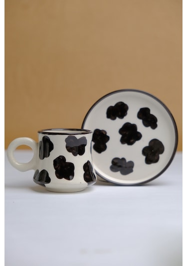 2 Li Takım El Yapımı Inekli Kazan Seramik Kahve Fincanı, Kahve Fincanı,hand Made Beyaz