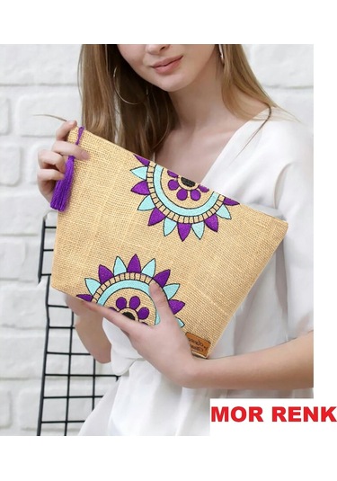 Ju Yaratıcı Tasarım Hasır Kadın Portföy & Clutch Üçgen Çanta