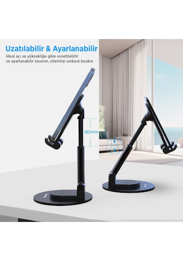 Juo Katlanabilir 360 Derece Dönen Masaüstü Telefon Standı Siyah