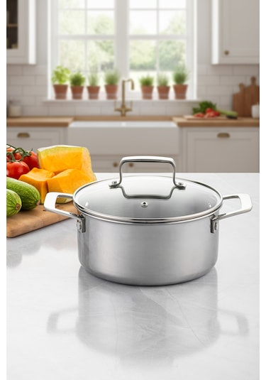 Emsan Pro Tri Ply Derin Tencere Çelik 24 Cm Gümüş