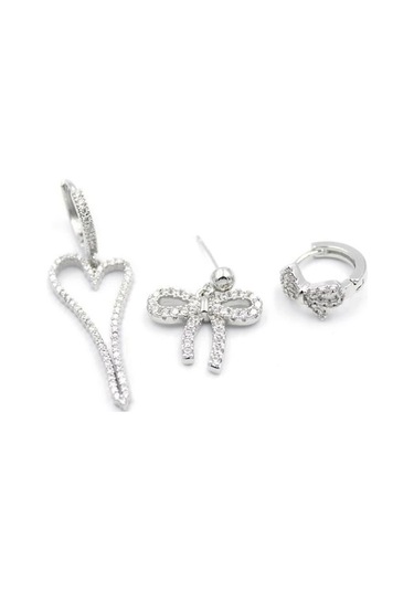 3'lü Fiyonk Küpe - Gümüş Çok Renkli