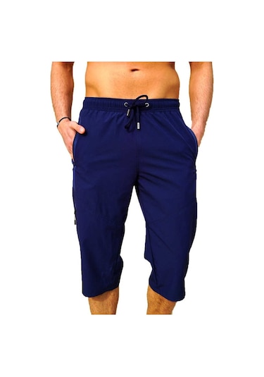Lacivert Su İtici Özellikli Diz Altı Düz Renk Erkek Kapri Mayo
