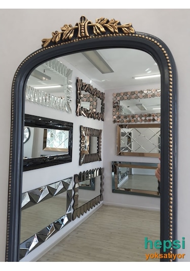 Matmazel Model Antrasit Altın Renk Varaklı Boy Aynası