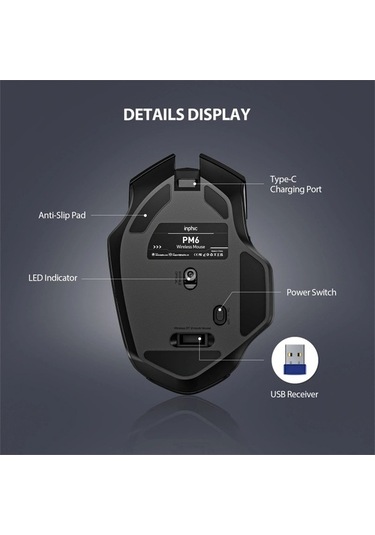 Prestigegoods Inphıc F1 Kablosuz Fare 1600 Dpı 6 Tuşlar Tip-c Şarj Edilebilir Sessiz Oyun Mouse Ev Ofis İçin DR6