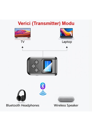Bluetooth 5.0 2in1 Alıcı Verici Düşük Gecikmeli Lcd Ekranlı Bt Kit