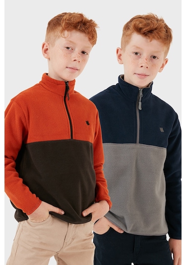 Lela Yumuşak Dokulu Yarım Fermuarlı Renk Bloklu Dik Yaka 2'Li Paket Çocuk Polar 5905004S2 Lacivert Gri-Orange Antrasit Lela Yumuşak Dokulu Yarım Fermuarlı Renk Bloklu Dik Yaka 2'Li Paket Çocuk Polar 5905004S2 Lacivert Gri-Orange Antrasit