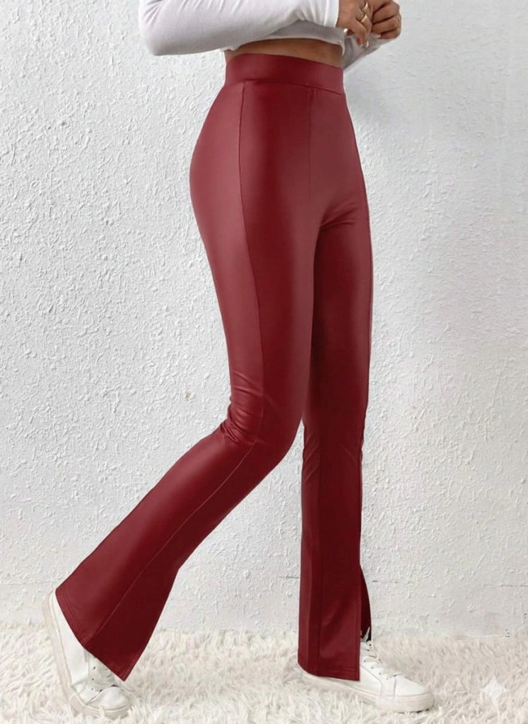 Tua Moda Kadın Yüksek Bel Önden Yırtmaçlı Deri Tayt Kırmızı