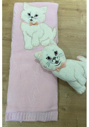 Oyuncak Hediyeli Bebek Triko Battaniye 90x90 Cm Pembe Pembe