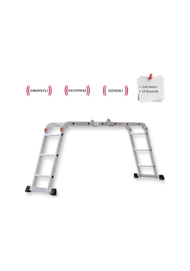 Endokon Platformlu 3,46 Metre - 12 Basamaklı Katlanır Akrobat Merdiven - Büyük Menteşe - Kalın Profil