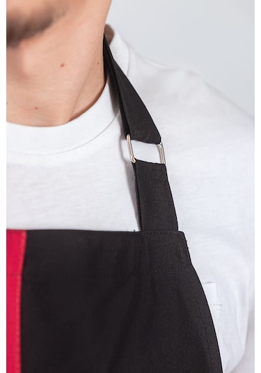 Erkek Boyundan Asmalı Çizgili Barista Şef Mutfak Önlüğü Siyah