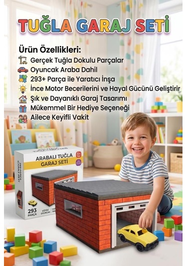 293 Parçalı Oyuncak Arabalı Minyatür Tuğlalı Garaj Tasarımlı Eğitici Yapı Oyuncak Seti