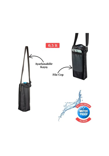 Ns Reliable Termal Soğutucu Yalıtımlı Su Şişesi Matara Termos Taşıma Çantası 0,5 Lt - 999 Siyah