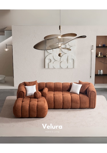 Puffy Premium Uzanmalı Köşe Koltuk Takımı & Oturma Grubu - Kiremit Kiremit