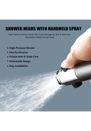 Ximistore9 Yüksek Basınçlı Masajlı Duş Başlığı - Filtreli, Ayrılabilir, Rahatlatıcı Koyu Gri