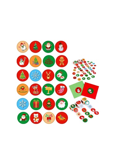 Noel Çıkartmaları Noel Çıkartmaları Noel Hediyelerini Süslemek İçin Mükemmel Noel Süsleri Yuvarlak Kağıt Etiketler Çok Renkli
