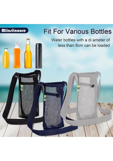 Xindoker 3'lü Su Şişesi Çantası Seti - Ağ Desenli Taşınabilir Kılıf, Ayarlanabilir Askı, Yürüyüş Kamp Turizm İçin - Siyah, Mavi, Gri Siyah - Gri - Mavi