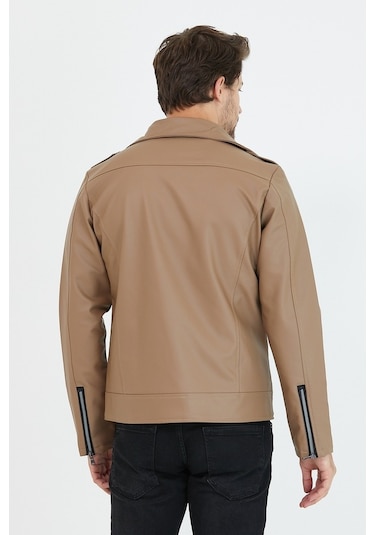 Erkek Vizyon Yeni Sezon Çapraz Fermuarlı Deri Ceket Mont-Vizon