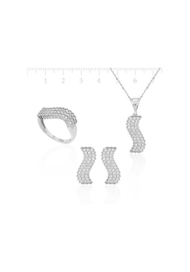 Gümüş Beyaz Taşlı Su Yolu Kadın Set (510776082)