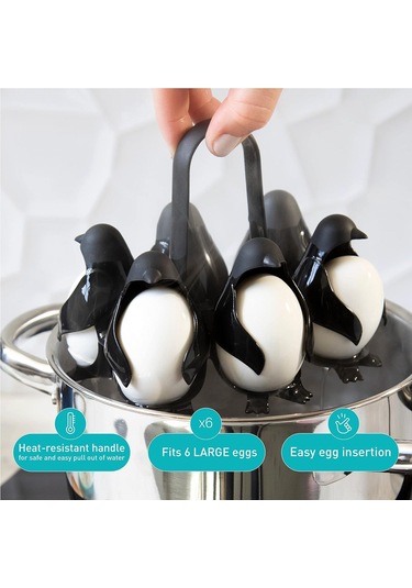 Kangvka Penguen Şekilli Yumurta Pişirici, Yumuşak Ve Sabit Yumurta Pişirmek İçin, 1 Adet Siyah
