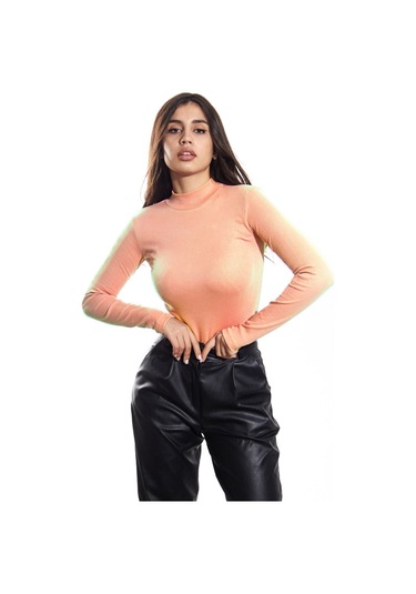 Kaşkorse Yarım Boğaz Body Sweatshirt, Fitilli Kumaş, Likralı, Bordo Yavru Ağzı