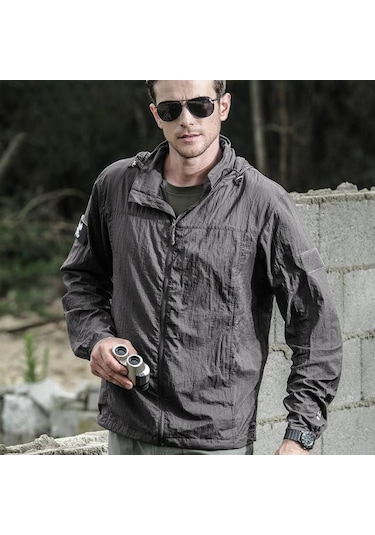 Su Geçirmez Hızlı Kuru Taktik Deri Ceket Erkekler Kapşonlu Yağmurluk Ince Rüzgarlık Güneş Koruyucu Ordu Askeri Ceket Haki