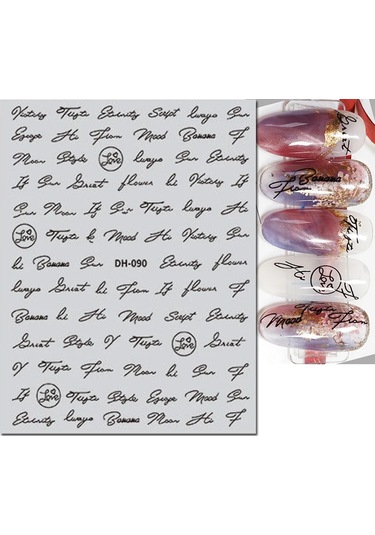 3d Nail Art Kaydırıcılar Çıkartmalar Geometrik Çizgiler İngilizce Kelimeler Siyah Harfler Mermer Çıkartmaları Tırnak Dekorasyon Manikür Için Black Whıte Chına