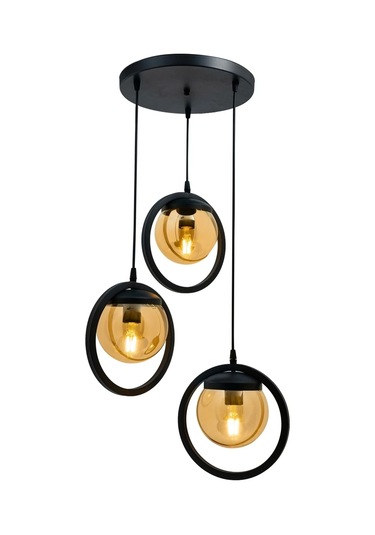 Halka 3 Lu Tepsi. Glop Bal Rengi Camlı Siyah Avize. Salon, Mutfak Beyaz