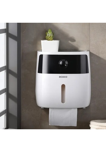 Technolo1 Gri Çift Katmanlı Kağıt Havlu Tutucu Matkap Gerektirmeyen Duvara Monte Pratik Depolama Rafı Gri