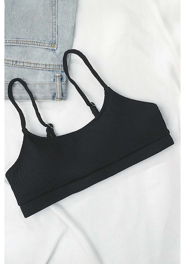 Angelsin Yüksek Bel Özel Kumaş Tankini Bikini Üstü Siyah